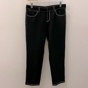 Lafayette 148 NY Mercer Cropped Pants Contrast Stitching Black Pockets